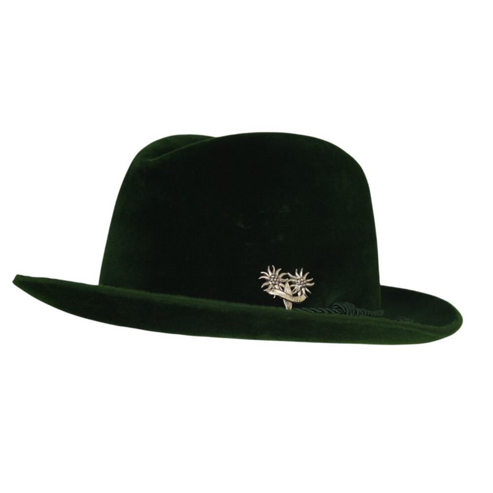 Vintage 1960s Rockel Echt Velour Green Tyrolean Hat Sz 56 Rothenburg Pin